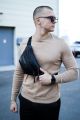 Чоловіча сумка-бананка на пояс з натуральної гладкої шкіри SKILL (чорна)