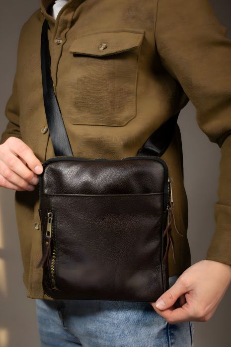 Шкіряна сумка-мессенджер, чоловіча сумка через плече SKILL Karter (коричнева)