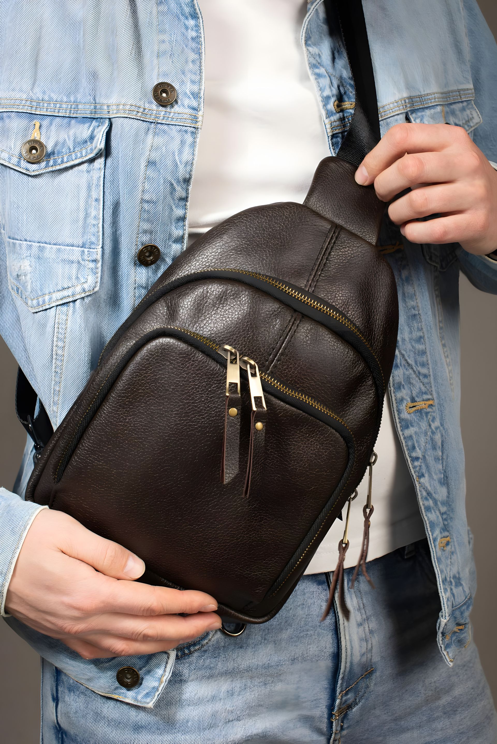 Шкіряна сумка через плече, коричнева SKILL Шкіряна сумка через плече, коричнева SKILL