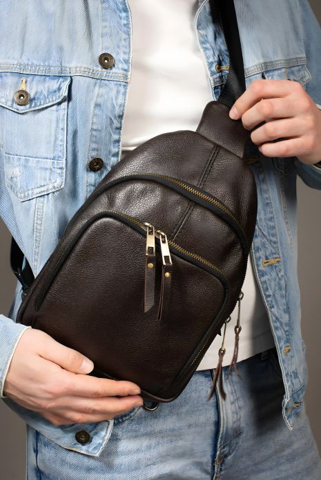 Слінг із натуральної шкіри, шкіряна сумка через плече SKILL (коричнева)