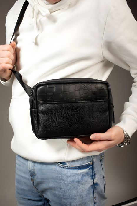 Кроссбоді бананка из натуральной кожи, поясная сумка SKILL черная Кроссбоді бананка из натуральной кожи, поясная сумка SKILL черная