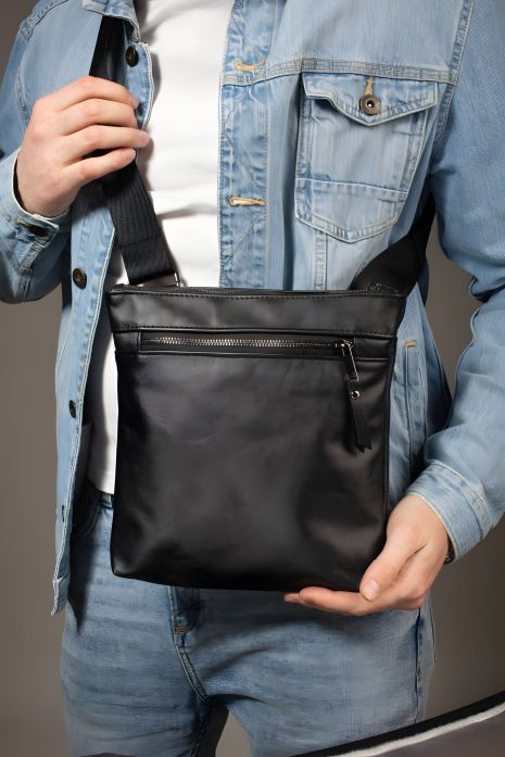 Сумка через плечо мужская из натуральной гладкой кожи, мессенджер