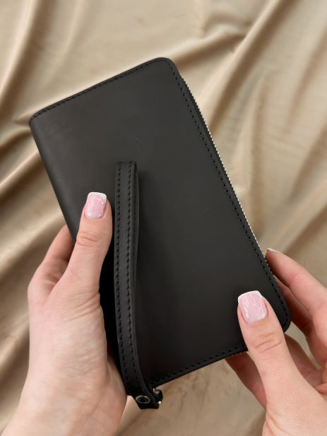 Клатч-гаманець з натуральної шкіри Crazy Horse чорний