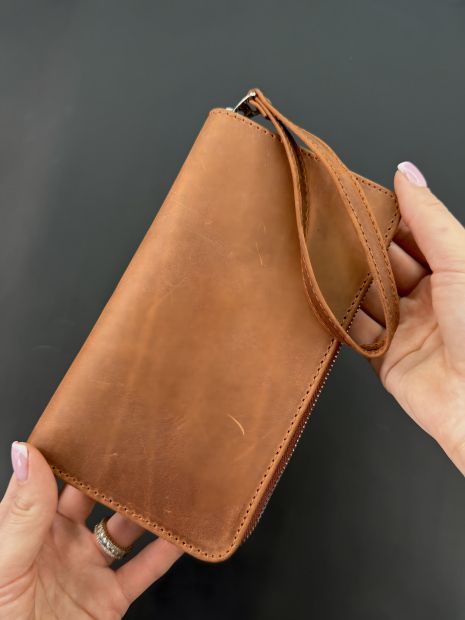 Шкіряний клатч-гаманець із натуральної шкіри Crazy Horse світло коричневий