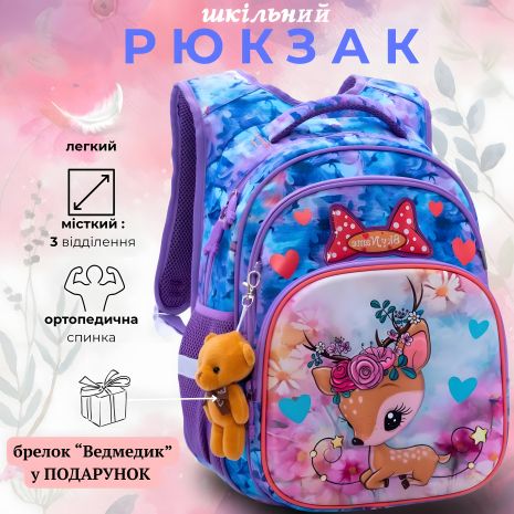 Школьный рюкзак для девочки, три отдела, влагозащитный Winner One/Sky Name, фиолетовый с бирюзовым