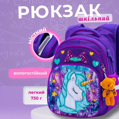 Рюкзак для девочки 1-4 класс R3-241 ортопедическая спинка Winner One/SkyName 30*18*38см фиолетовый с бирюзовым