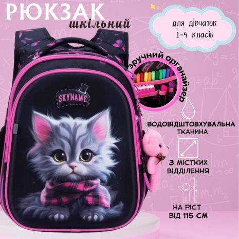 Школьный рюкзак Sky Name (Winner) для девочки 1-4 класс, водоотталкивающая ткань, принт Котик Школьный рюкзак Sky Name (Winner) для девочки 1-4 класс, водоотталкивающая ткань, принт Котик
