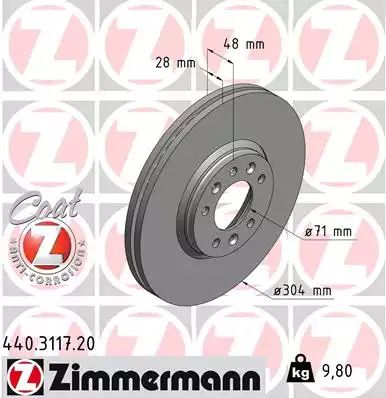 Диск тормозной FIAT SCUDO, CITROËN C5, PEUGEOT EXPERT, ZIMMERMANN (440311720)