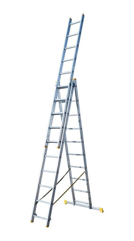 Лестница алюминиевая трехсекционная комбинированная 3х10 ступеней h=7000 мм max 150 кг MASTERTOOL 79-1310