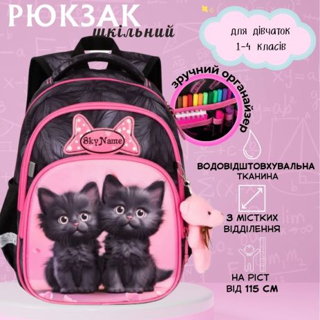 Школьный рюкзак Sky Name (Winner) для девочки 1-4 класс, водоотталкивающая ткань, принт Котики Школьный рюкзак Sky Name (Winner) для девочки 1-4 класс, водоотталкивающая ткань, принт Котики