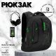 Школьный рюкзак с подростковым USB-слотом, удобный и вместительный, на 2 отделения, черный с зеленым, 22 л