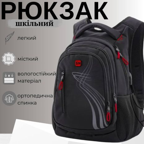 Школьный рюкзак Winner/SkyName для подростков с USB-слотом, черный с красным Школьный рюкзак Winner/SkyName для подростков с USB-слотом, черный с красным