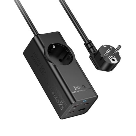 Мережевий зарядний пристрій подовжувач Hoco NS9, USB, 3 Type-C, PD 67W, 1 розетка, 2m, black Мережевий зарядний пристрій подовжувач Hoco NS9, USB, 3 Type-C, PD 67W, 1 розетка, 2m, black