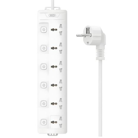 Білий мережевий подовжувач XO WL18, 6AC, 2500W, 2m Білий мережевий подовжувач XO WL18, 6AC, 2500W, 2m