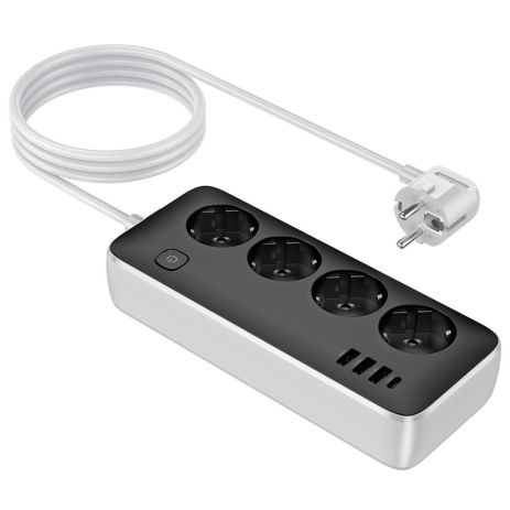 Подовжувач HOCO AC21 Sunlight, 4-bit desktop socket, 3M, 3USB, 1Type-C, 17W, 3.4A, black Подовжувач HOCO AC21 Sunlight, 4-bit desktop socket, 3M, 3USB, 1Type-C, 17W, 3.4A, black