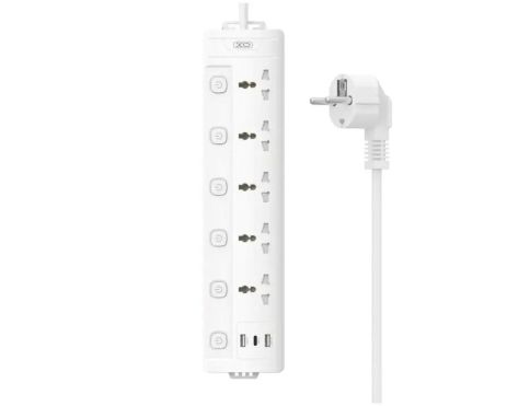 Мережевий подовжувач XO WL19, 5AC, USB-A, 1Type-C, 2m, Білий