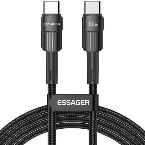 Кабель Essager, 60W, Type-C, PD, 2m, Braided Black Кабель Essager, 60W, Type-C, PD, 2m, Braided Black