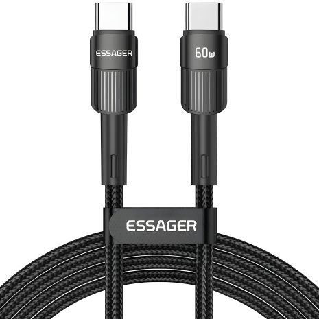 Кабель Essager, 60W, Type-C, PD, 2m, Braided Black Кабель Essager, 60W, Type-C, PD, 2m, Braided Black