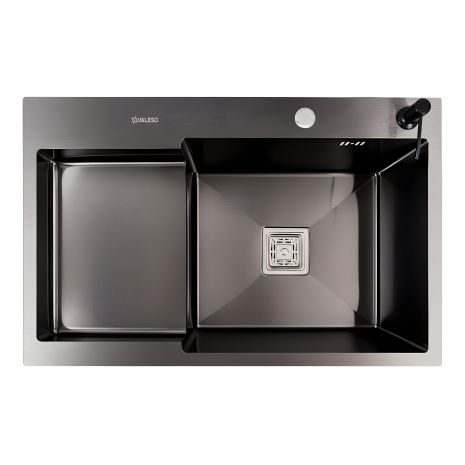 Кухонна мийка з нержавійки CM 78*50C R VALESO Handmade PVD чорна з поглибленою полицею (3,0/0,8)