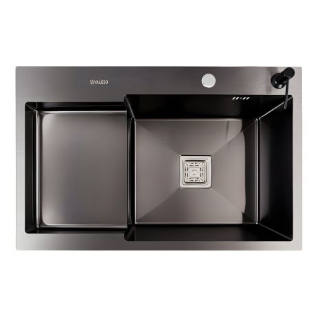 Кухонна мийка з нержавійки CM 78*50C R VALESO Handmade PVD чорна з поглибленою полицею (3,0/0,8)