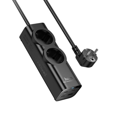 Сетевое зарядное устройство удлинитель Hoco NS10 USB/ 3 Type-C PD 67W 2 розетка 2m black Сетевое зарядное устройство удлинитель Hoco NS10 USB/ 3 Type-C PD 67W 2 розетка 2m black