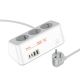 Мережевий зарядний пристрій подовжувач Hoco AC23, 2 USB, 2 Type-C, PD 65W, 3 розетки, 2m, white