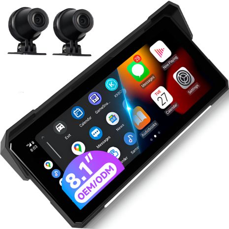 Видеорегистратор для мотоцикла Podofo A4029 с двумя камерами, Bluetooth, Wi-Fi, Apple CarPlay\Android Auto и сенсорным монитором
