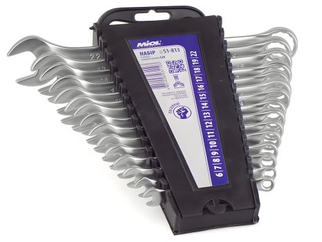 Набір ріжково-накидних ключів Miol 51-813 (15 шт., 6-22 мм, CrV)