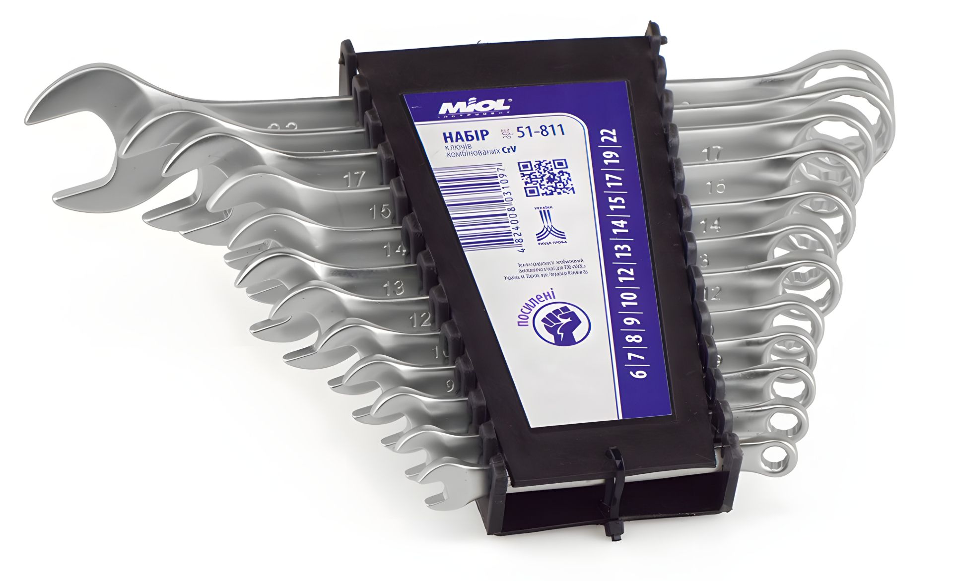 Набор рожково-накидных ключей 12 шт. (6–22 мм) CrV, Miol 51-811 Набор рожково-накидных ключей 12 шт. (6–22 мм) CrV, Miol 51-811