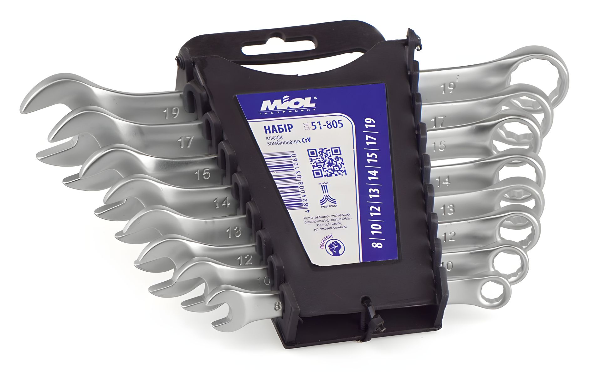Ріжково-накидних ключів набір (8 шт., 8-19 мм, CrV) Miol 51-805 Ріжково-накидних ключів набір (8 шт., 8-19 мм, CrV) Miol 51-805
