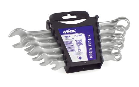 Набор ключей рожково-накидных (6 шт., 8–17 мм, CrV) Miol 51-800 Набор ключей рожково-накидных (6 шт., 8–17 мм, CrV) Miol 51-800