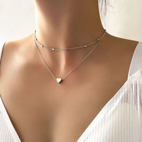 Кулон изысканное маленькое сердце подвеска сердечко двойное цепочка