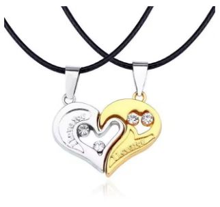 Парні підвіски для закоханих дві половинки серця I Love you