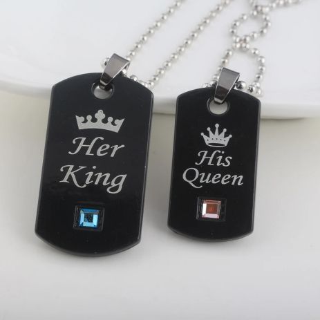 Парные подвески для двоих влюбленных her king his queen корона форма жетона две кулоны