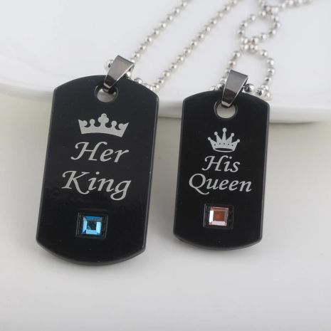 Парні підвіски для двох закоханих her king his queen корона форма жетона дві кулони