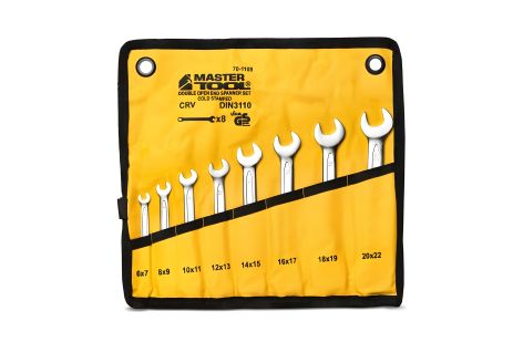 Набор рожковых ключей PROFI COLD STAMPED 8 шт (6х7-20х22 мм) CrV DIN3110 MASTERTOOL 70-1108