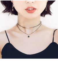 Чокер подвійний чорний мотузковий і чорний кристал кристал-пензлик паличка підвіска кольє багатошарове