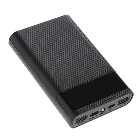 Корпус-кейс DIY L4 под АКБ 18650 4шт (4x18650) повербанк 10W 2xUSB, Type-C, microUSB, LED дисплей, фонарик, black