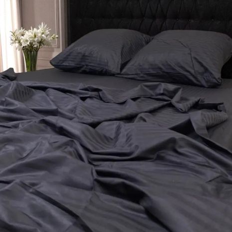 Комплект постільної білизни Євро MakSon Black Elegance, страйп-сатин, 100% бавовна (030-1200220С)