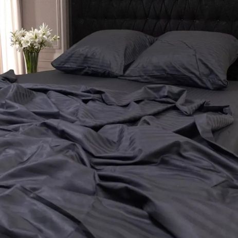 Комплект постільної білизни Євро MakSon Black Elegance, страйп-сатин, 100% бавовна (030-1200220С)