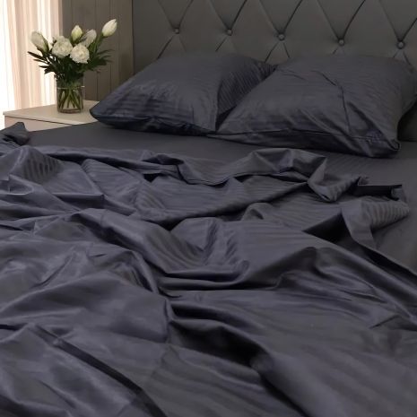 Двоспальний комплект білизни постільної MakSon Black Elegance, страйп-сатин, 100% бавовна (030-1175210С) Двоспальний комплект білизни постільної MakSon Black Elegance, страйп-сатин, 100% бавовна (030-1175210С)