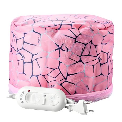 Електрична вінілова термошапка сушуар для масок, ламінування та лікування волосся, рожева з павутинкою