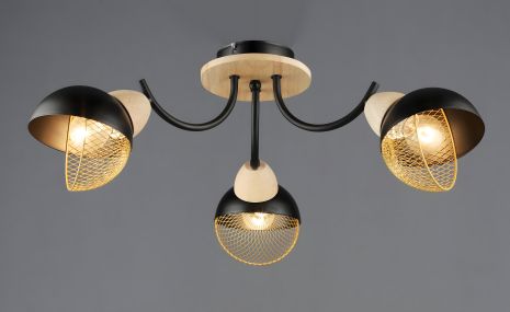 Люстра стельова на 3 плафони N6656/3 Чорний+Дерево