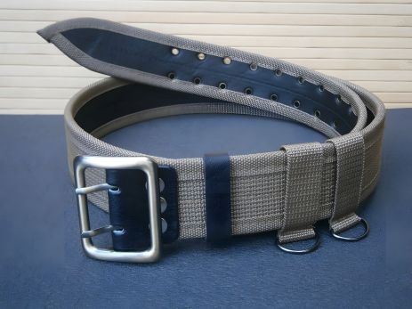 Офицерский ремень портупея из стропы и кожи с металлической литой пряжкой, койот, 130 см