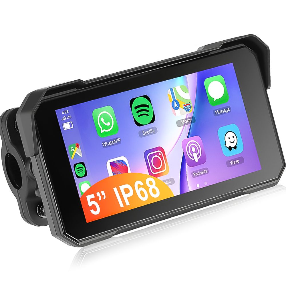 Мультимедійний монітор для мотоцикла Podofo A4058 з Bluetooth, Apple CarPlay та Android Auto, IP68, 5" екран, чорний Мультимедійний монітор для мотоцикла Podofo A4058 з Bluetooth, Apple CarPlay та Android Auto, IP68, 5" екран, чорний