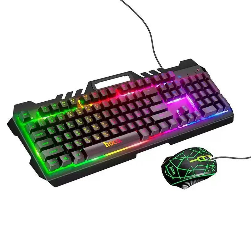 Комплект клавіатура та миша Hoco DI16 (ENG/ РУС) з RGB підсвічуванням black Комплект клавіатура та миша Hoco DI16 (ENG/ РУС) з RGB підсвічуванням black