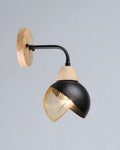 Елегантне бра з одним плафоном N6656/1W (Чорний+Дерево)