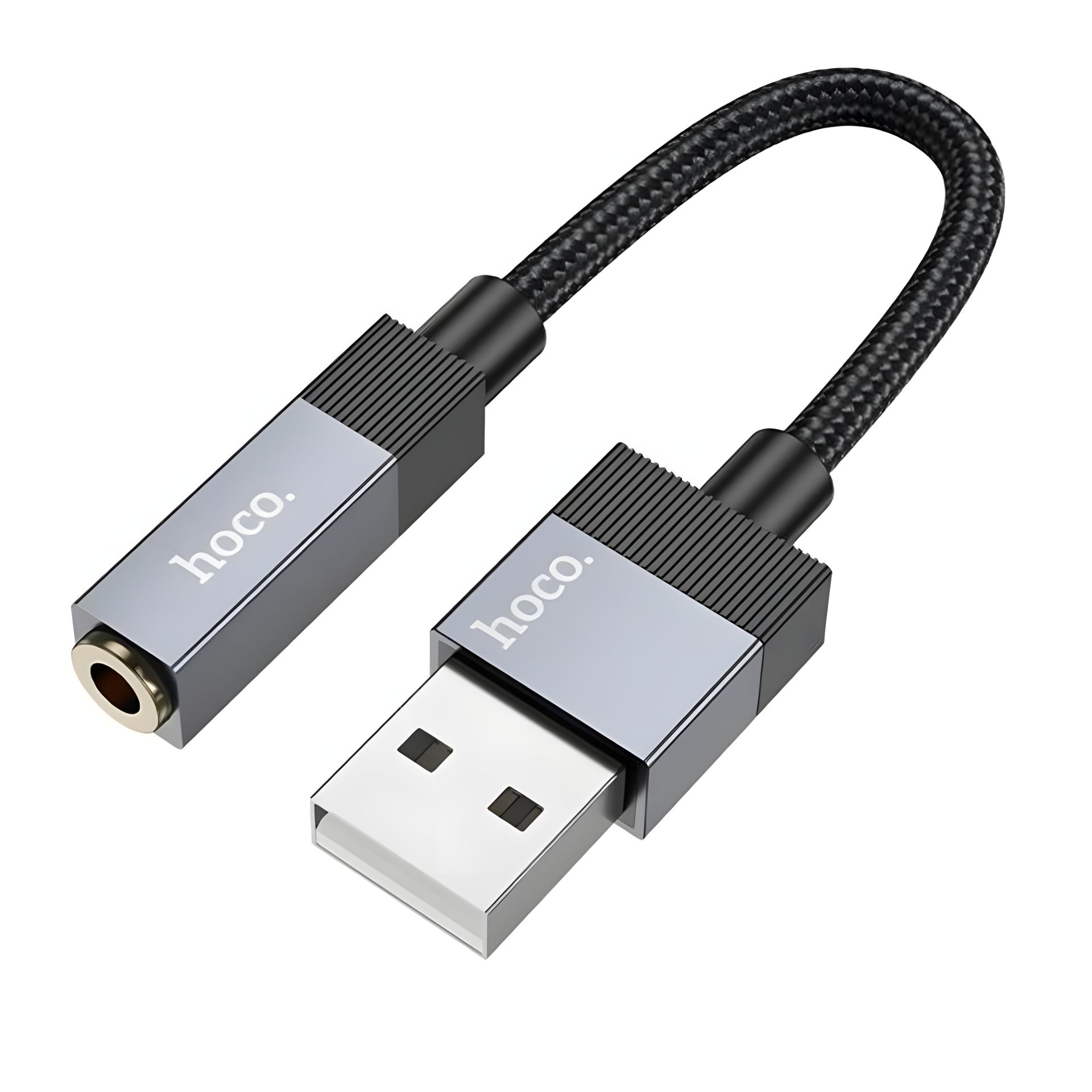 Перехідник-адаптер Hoco UPA32D, USB to Jack 3.5, 15см, чорний Перехідник-адаптер Hoco UPA32D, USB to Jack 3.5, 15см, чорний