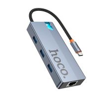 USB Hub Hoco HB51 Type-C 6-in-1 (HDTV+RJ45-100Mbps+PD+USB3.0*3) Сірий