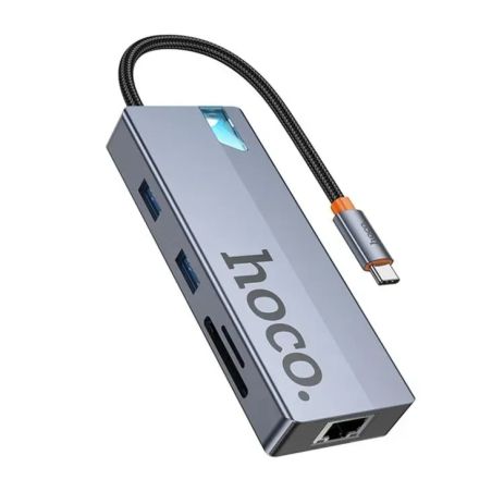 USB Hub Hoco HB52 Type-C 8-in-1 (HDTV+RJ45-100Mbps+SD/TF+PD+Type-C3.0+USB3.0*2) Серый USB Hub Hoco HB52 Type-C 8-in-1 (HDTV+RJ45-100Mbps+SD/TF+PD+Type-C3.0+USB3.0*2) Серый